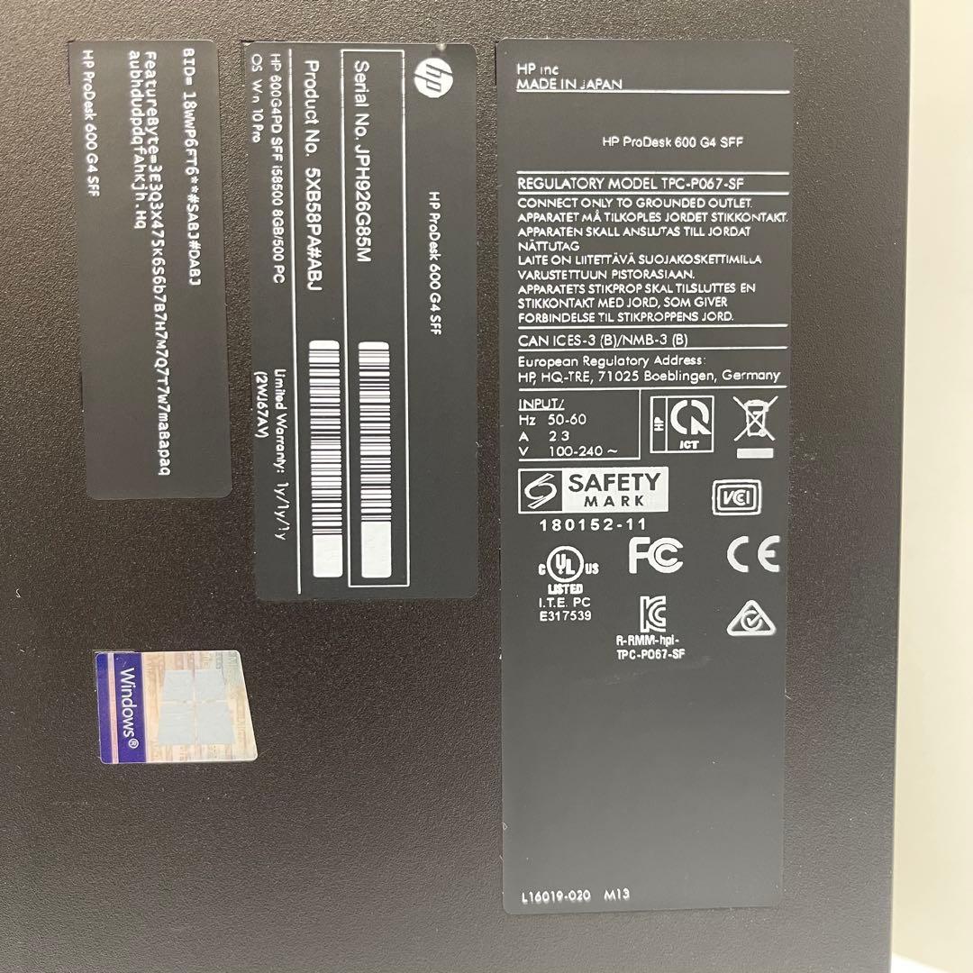 Windowsデスクトップ #788 HP ProDesk 600 G4 SFF i5-8500 8GB