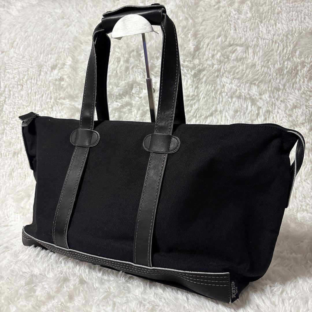 ポーター　吉田鞄　レザー　キャンバス　ボストンバッグ　ブラック