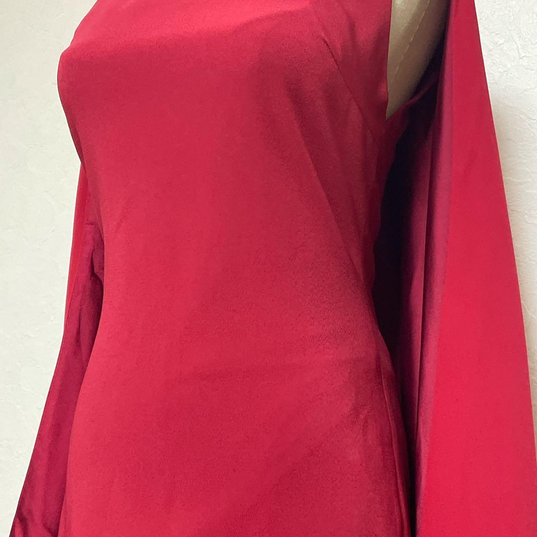 【美品】アリスアンドオリビア オフショルダーケープ付タイトワンピース M 赤