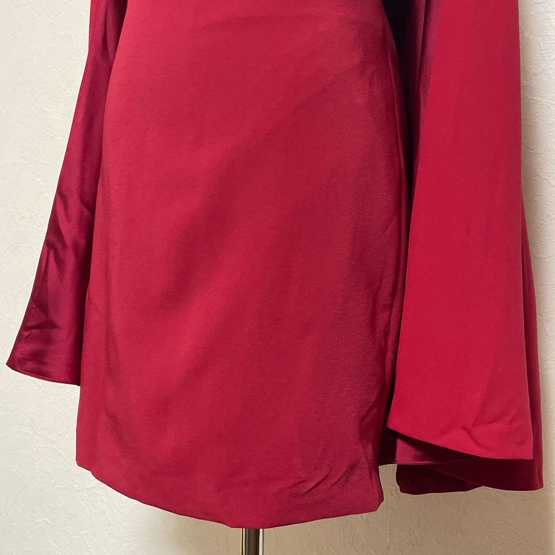 【美品】アリスアンドオリビア オフショルダーケープ付タイトワンピース M 赤