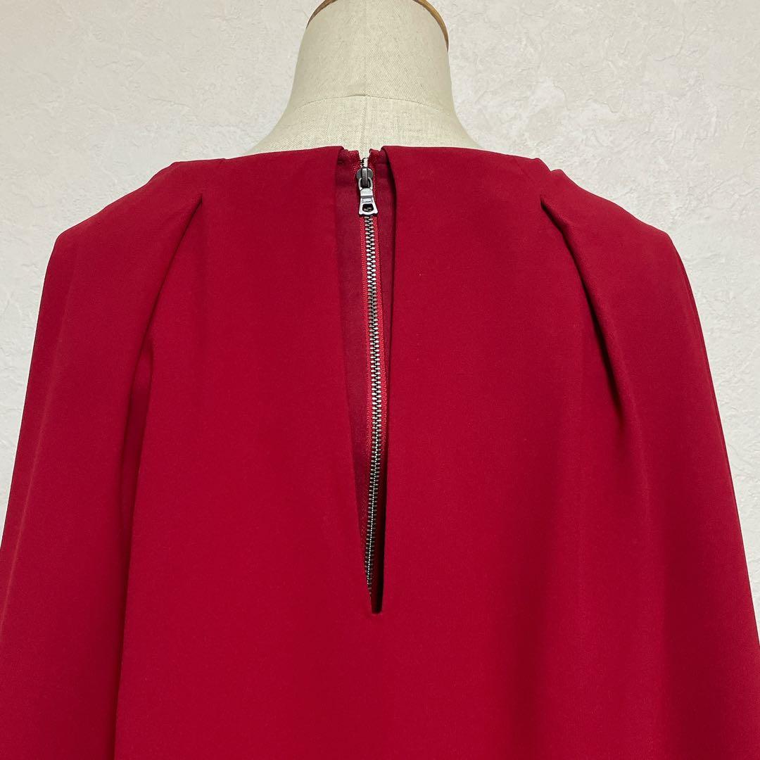 【美品】アリスアンドオリビア オフショルダーケープ付タイトワンピース M 赤