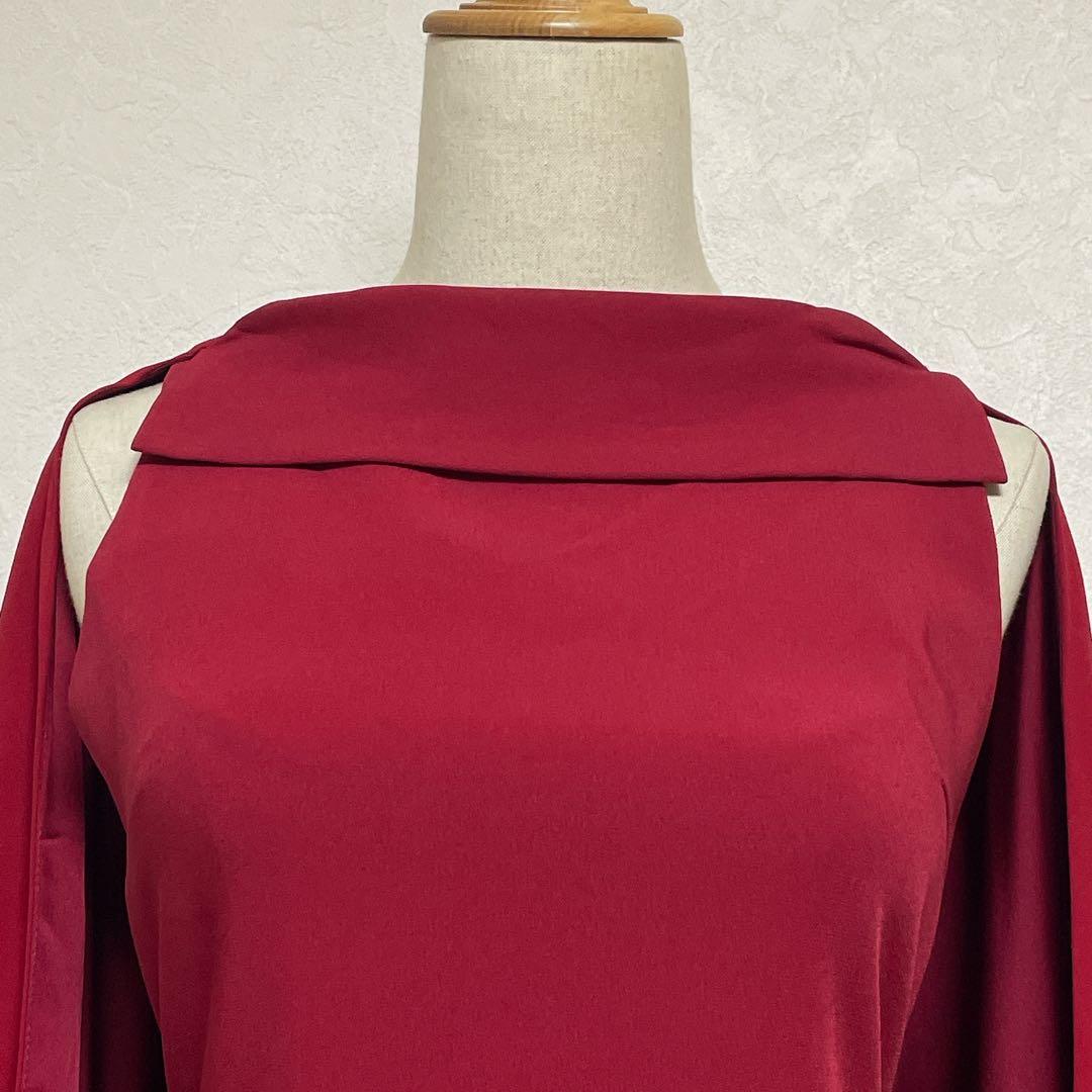 【美品】アリスアンドオリビア オフショルダーケープ付タイトワンピース M 赤