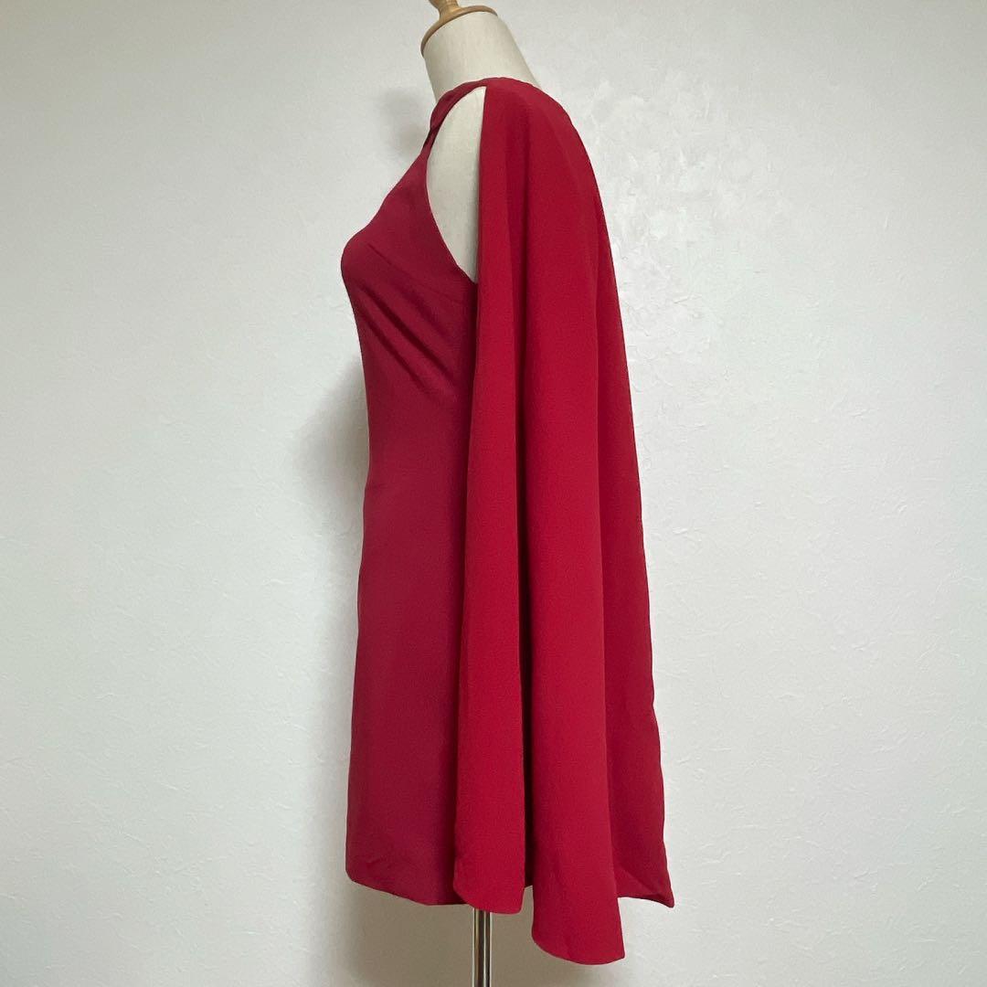 【美品】アリスアンドオリビア オフショルダーケープ付タイトワンピース M 赤