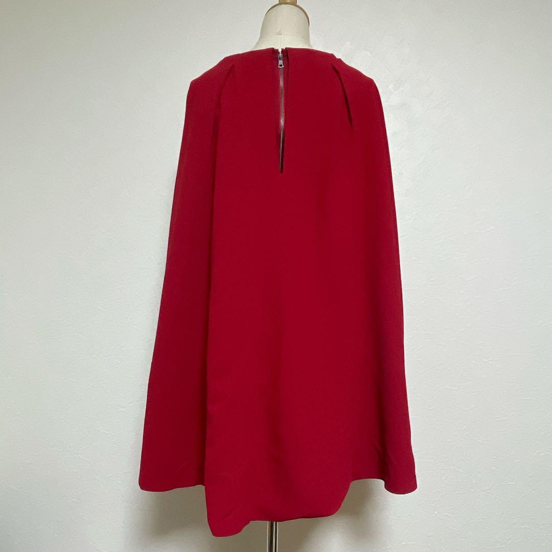 【美品】アリスアンドオリビア オフショルダーケープ付タイトワンピース M 赤