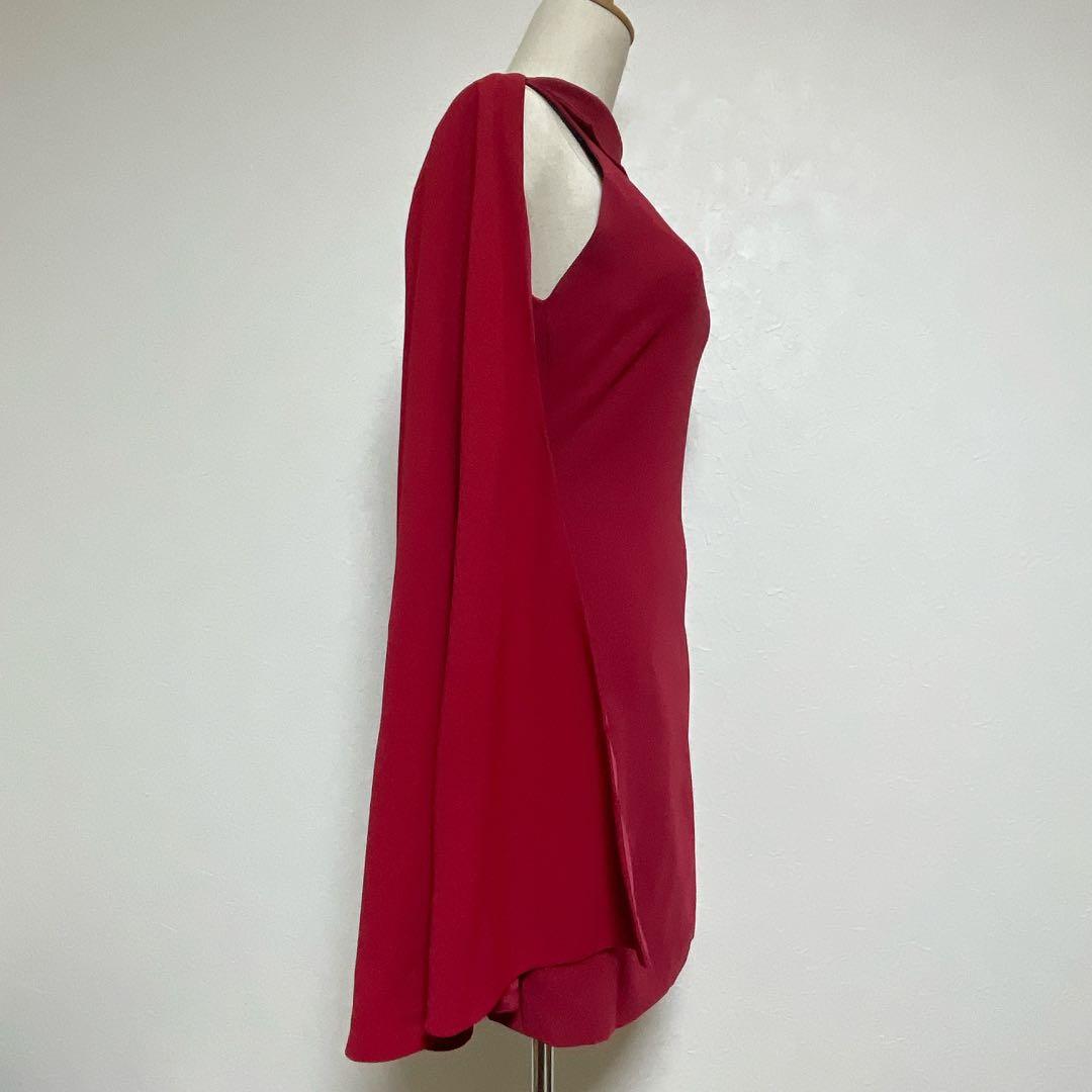 【美品】アリスアンドオリビア オフショルダーケープ付タイトワンピース M 赤