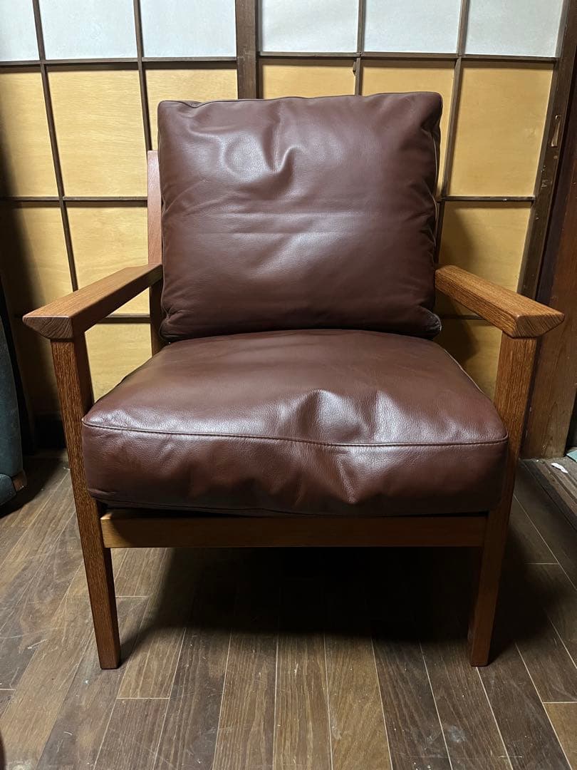 北欧　ビンテージ　チーク製　レザー　本革　シングルソファ
