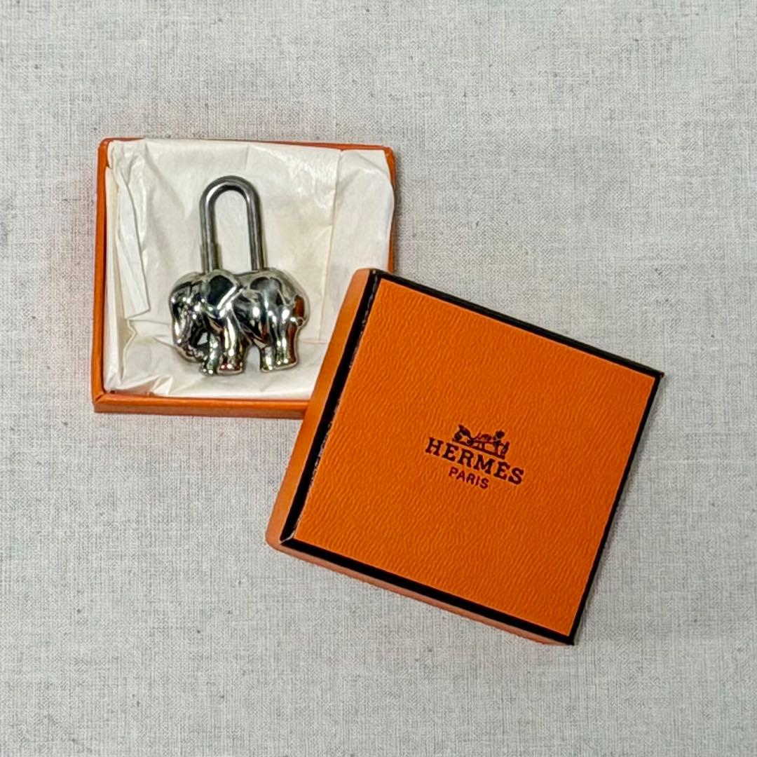 中古 エルメス HERMES カデナ 南京錠 1988年 象 シルバー金具