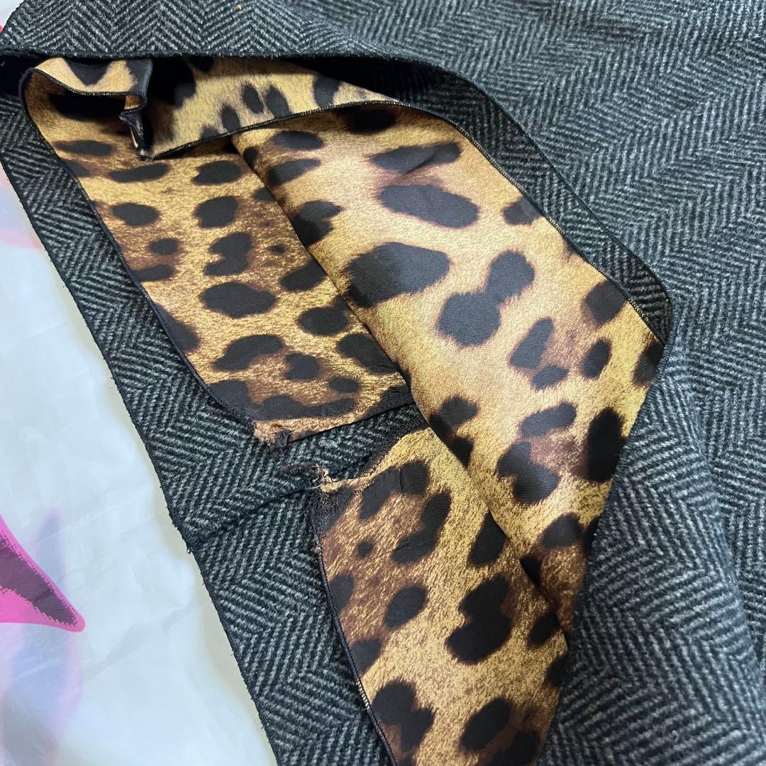 【美品】DOLCE & GABBANA 膝丈ワンピース レオパード グレー 38