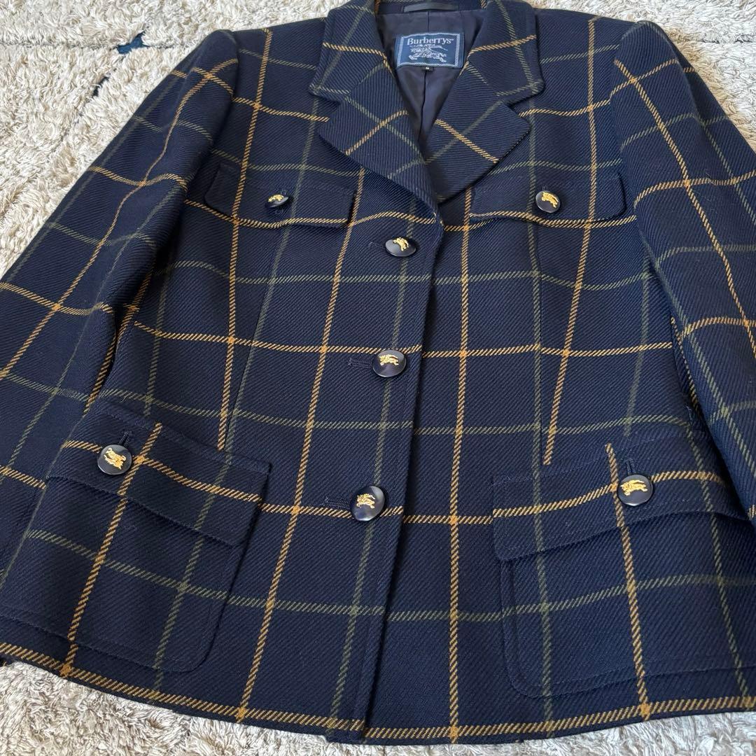 【未使用級✨】バーバリー　テーラードジャケット　メタル釦　チェック　ウール　9