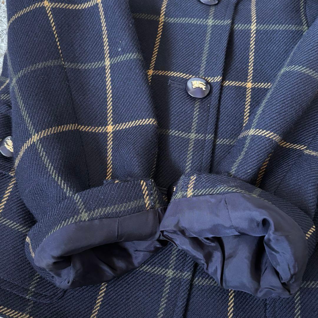 【未使用級✨】バーバリー　テーラードジャケット　メタル釦　チェック　ウール　9
