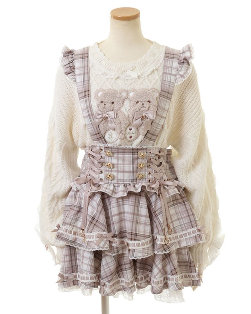 美品 LIZLISA はしごリボンチェックティアードスカパン ピンク