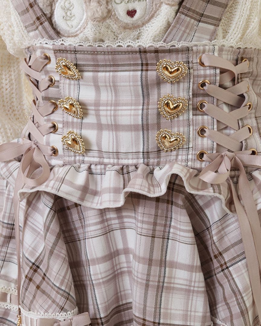 美品 LIZLISA はしごリボンチェックティアードスカパン ピンク