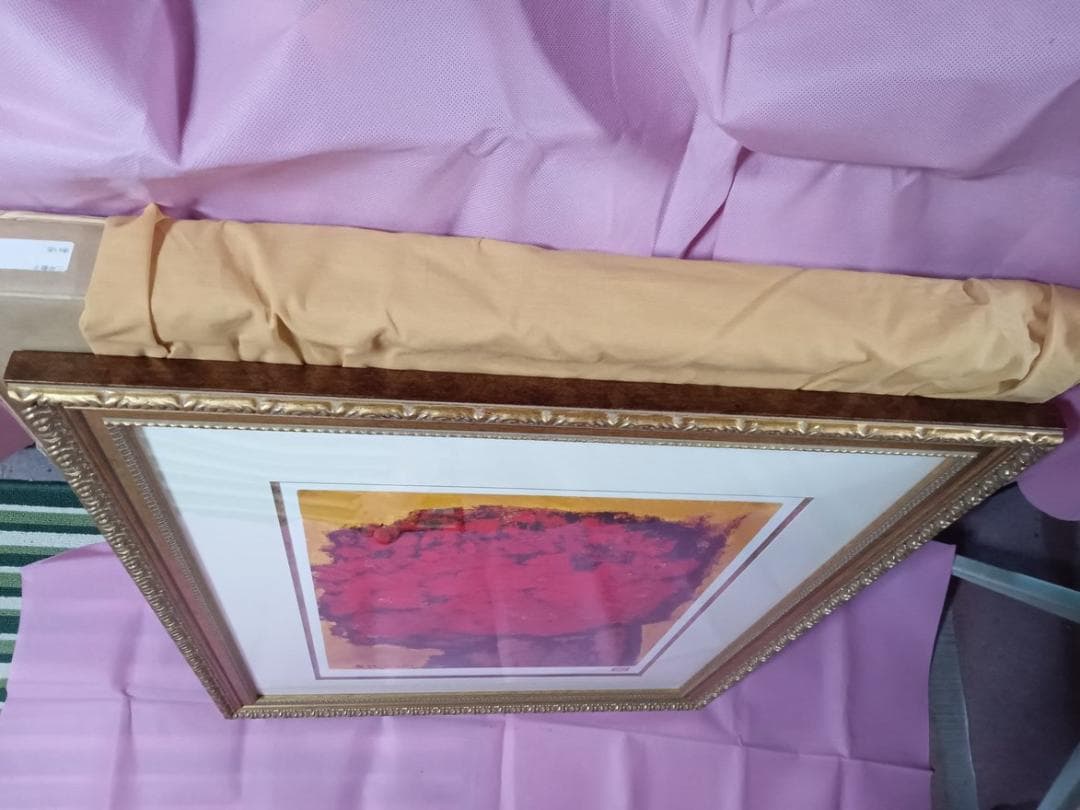 三岸節子作シルクスクリーン　「赤い花」　額付　ED1/150　真作保証　サイン有