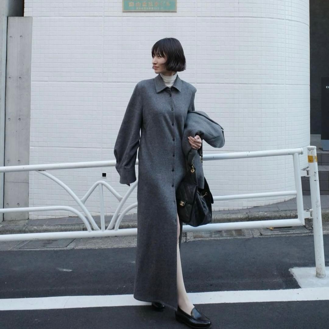【25AW】CLANE POWER SHOULDER WOOL ONEPIECE