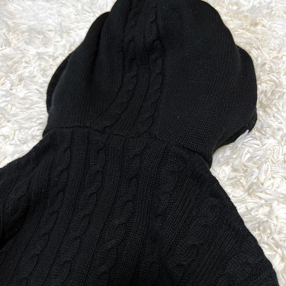 美品✨バーバリー ドライバーズニット ファー フード ケーブルニットパーカー 黒