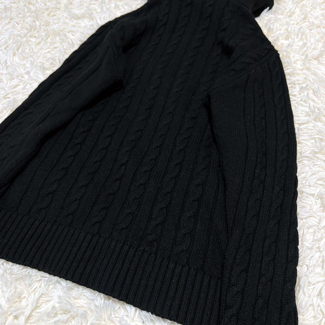 美品✨バーバリー ドライバーズニット ファー フード ケーブルニットパーカー 黒
