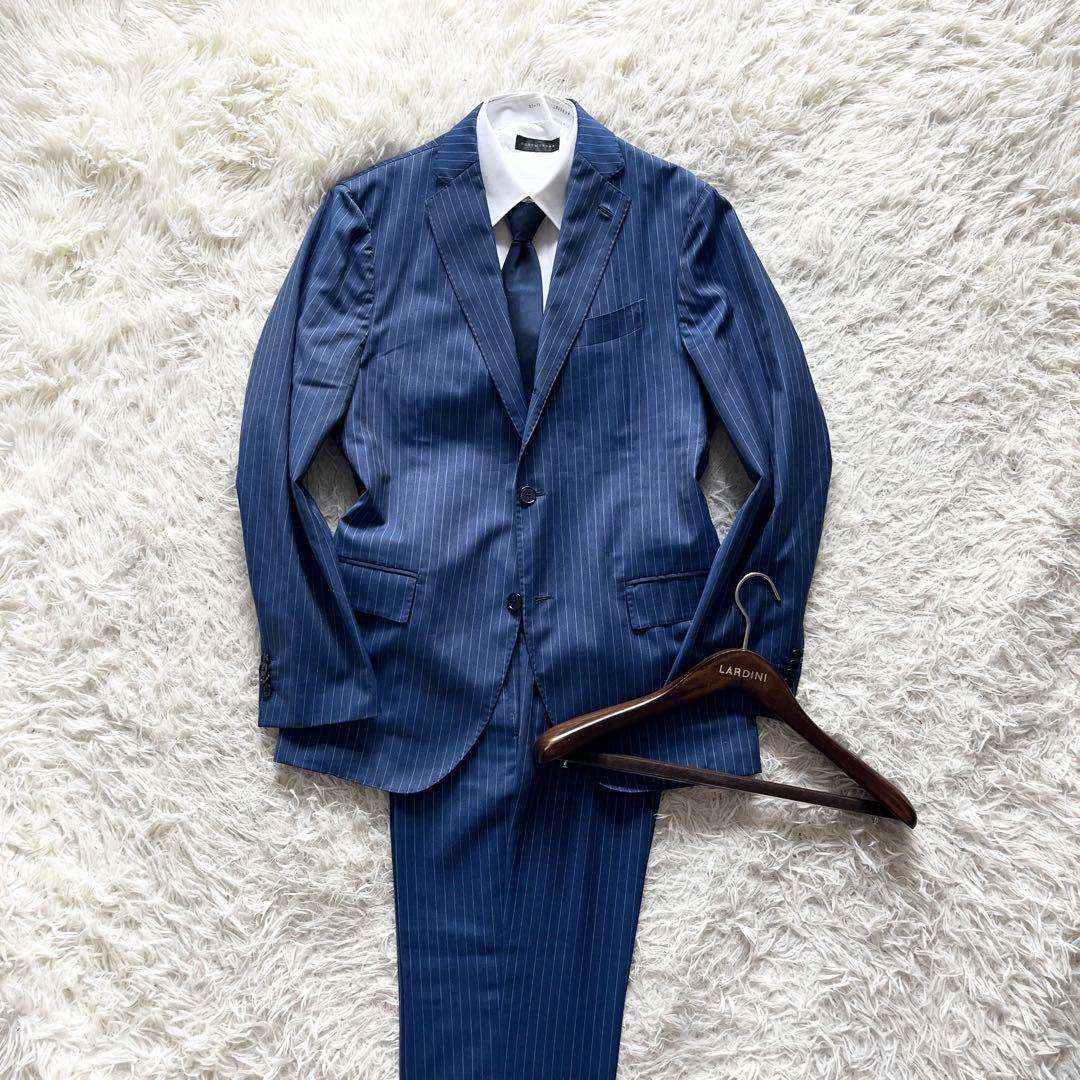 <美品>LARDINI ブルー ウール スーツ サイズ48