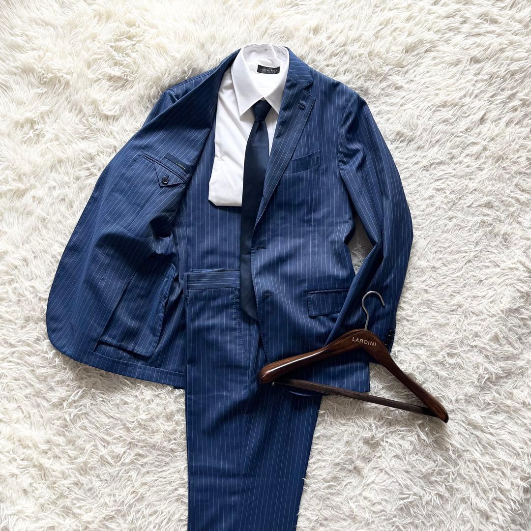 <美品>LARDINI ブルー ウール スーツ サイズ48