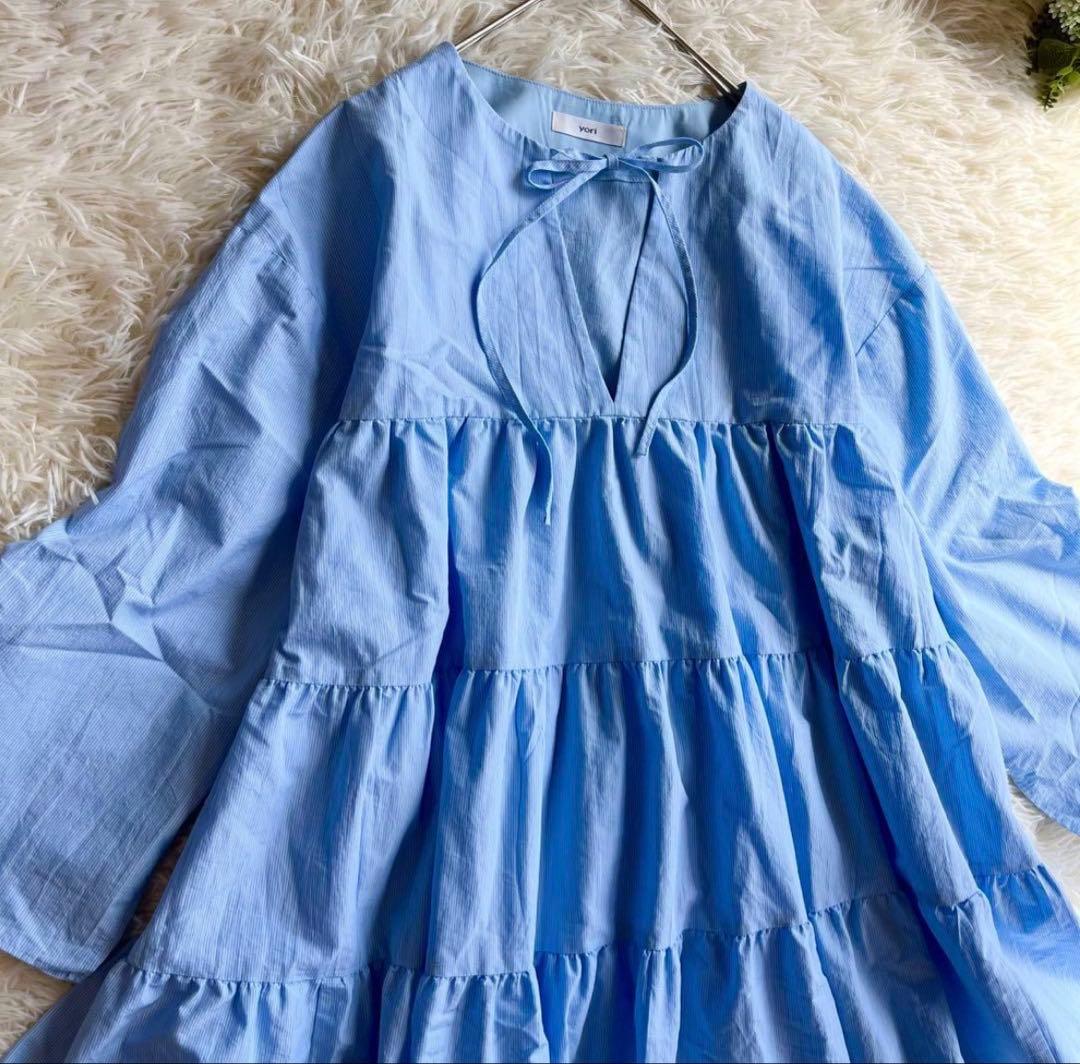 yori ストライプティアードチュニック 長袖 ブラウス