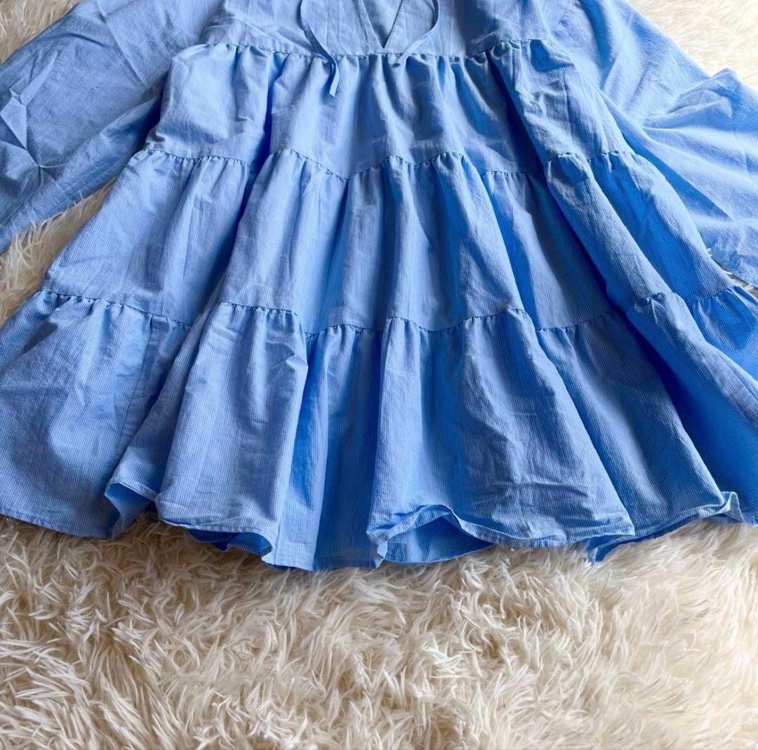 yori ストライプティアードチュニック 長袖 ブラウス