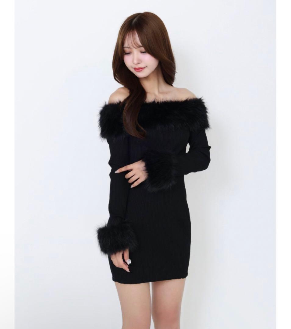 新品未使用 EATME フェイクファー オフショル ミニワンピース ブラック