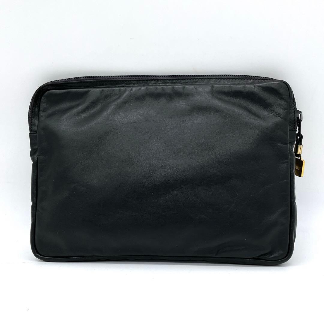 【LOEWE】クラッチバッグ　ポーチ　アナグラム型押し　レザー　ブラック