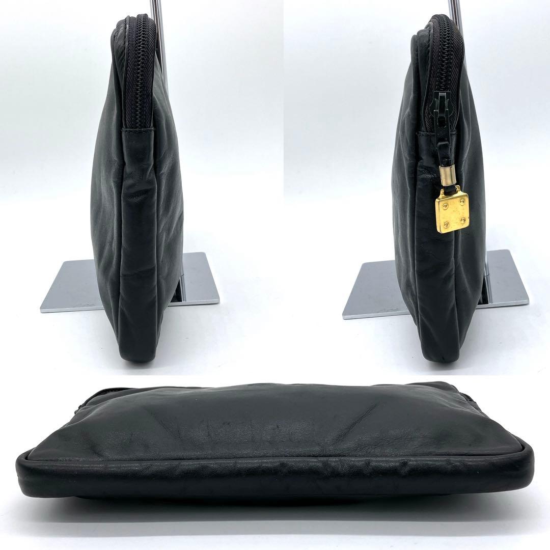 【LOEWE】クラッチバッグ　ポーチ　アナグラム型押し　レザー　ブラック