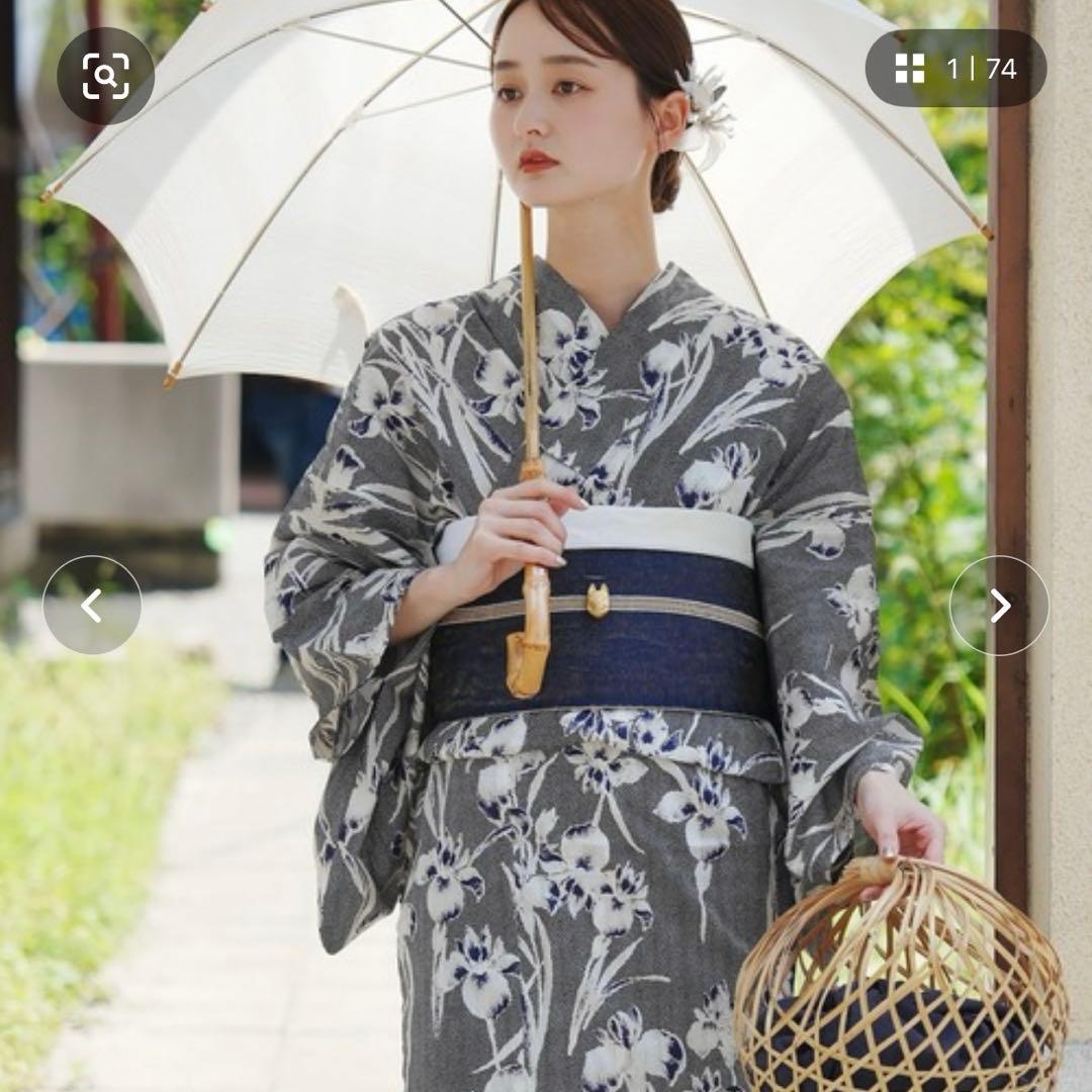 ［utatane×Acka.］浴衣4set 鮫小紋と菖蒲 navy・ivory