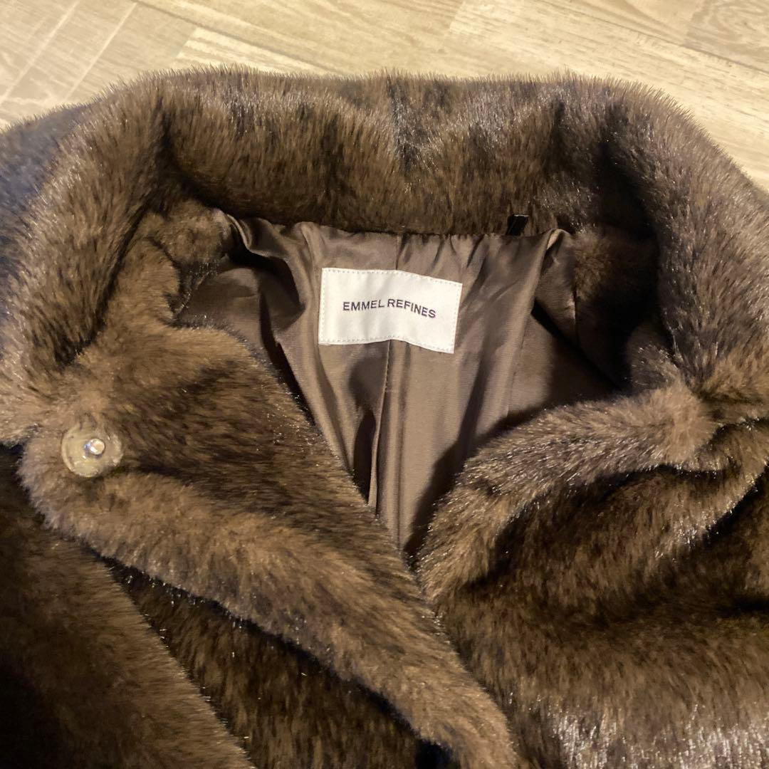 <EMMEL REFINES>フェイクファー ミディアム コート ダークブラウン