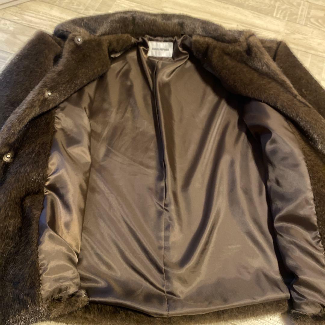 <EMMEL REFINES>フェイクファー ミディアム コート ダークブラウン