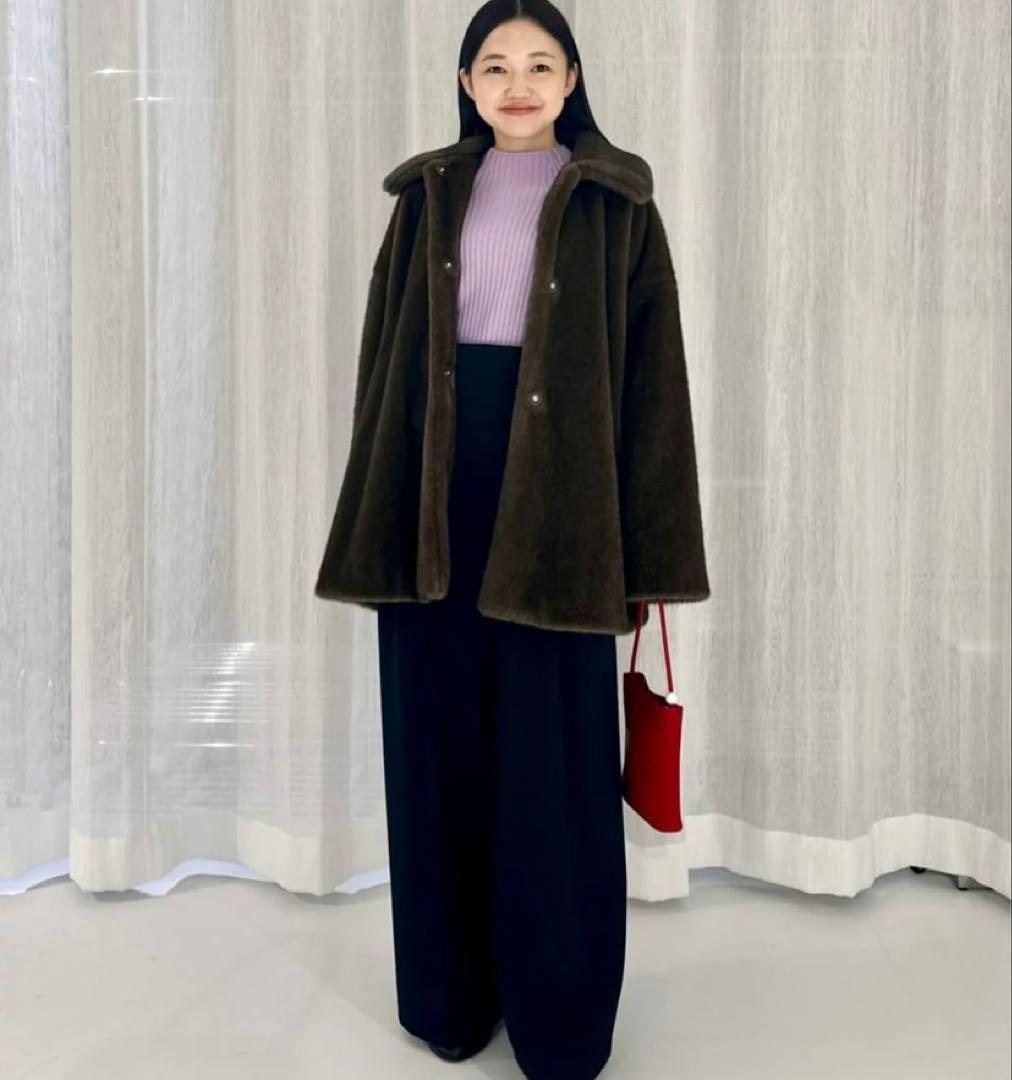 <EMMEL REFINES>フェイクファー ミディアム コート ダークブラウン