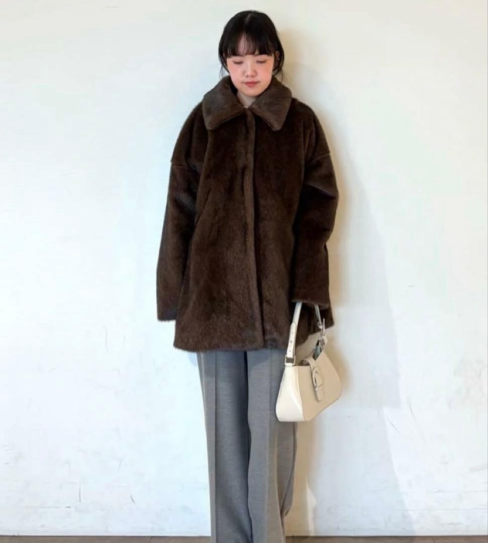 <EMMEL REFINES>フェイクファー ミディアム コート ダークブラウン