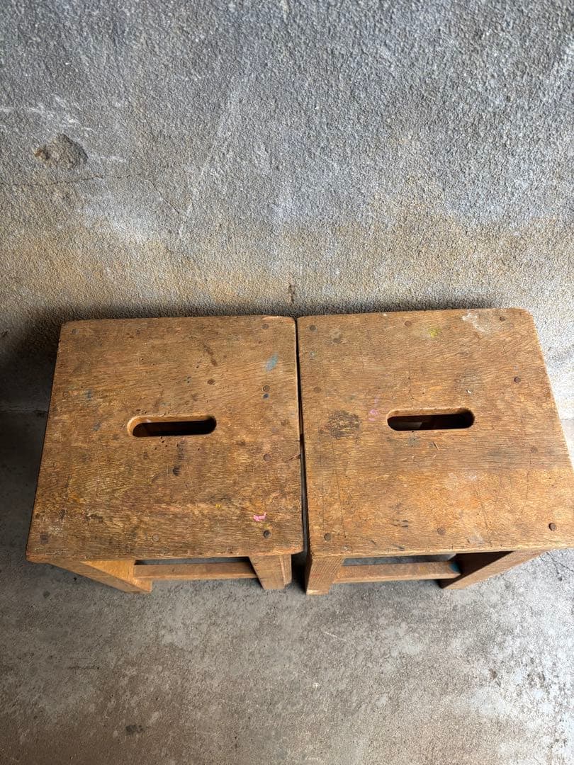 図工椅子　角椅子　角スツール　昭和レトロ　ビンテージ　2個セット