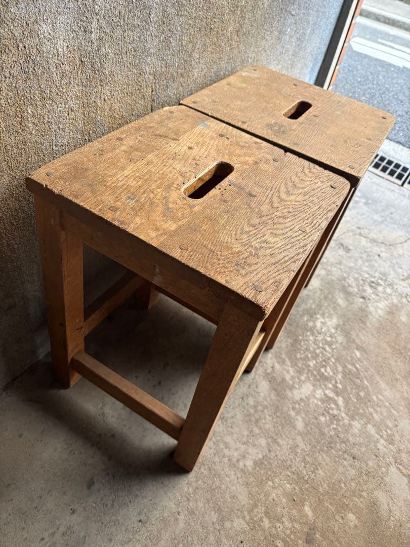 図工椅子　角椅子　角スツール　昭和レトロ　ビンテージ　2個セット