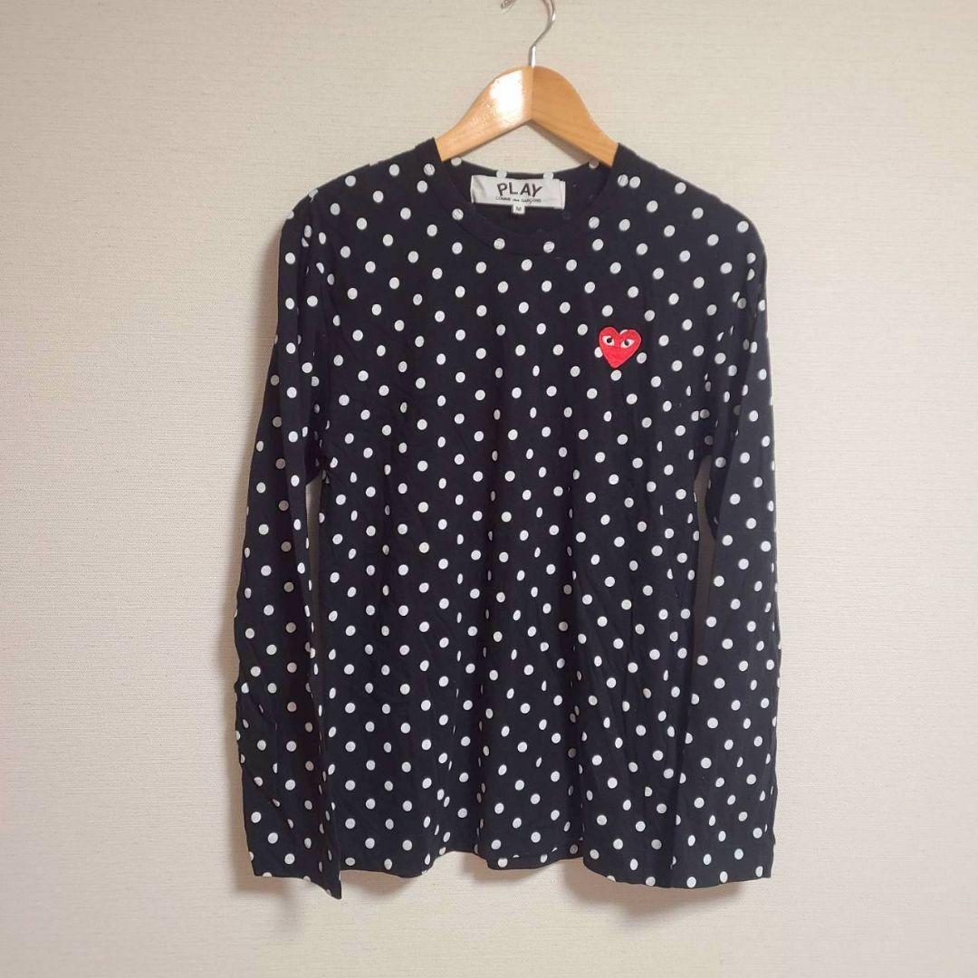 プレイコムデギャルソン ドット柄 長袖 Tシャツ ロンT M ハート 水玉 黒