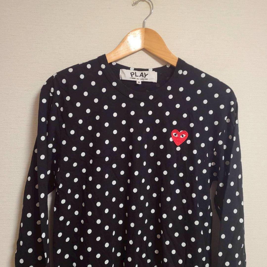 プレイコムデギャルソン ドット柄 長袖 Tシャツ ロンT M ハート 水玉 黒