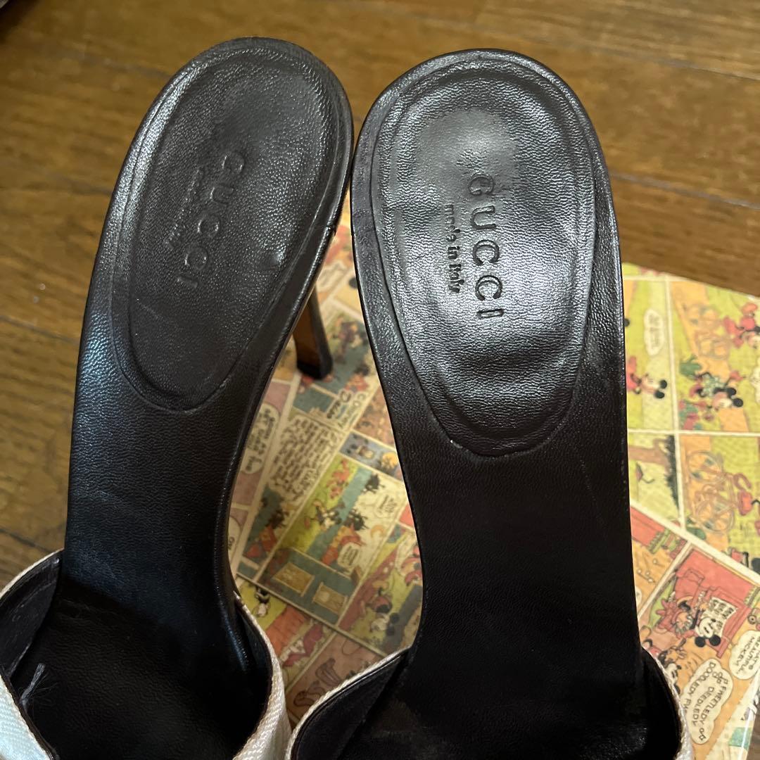 GUCCI ホワイト ブラック ミュール 約10cmヒール