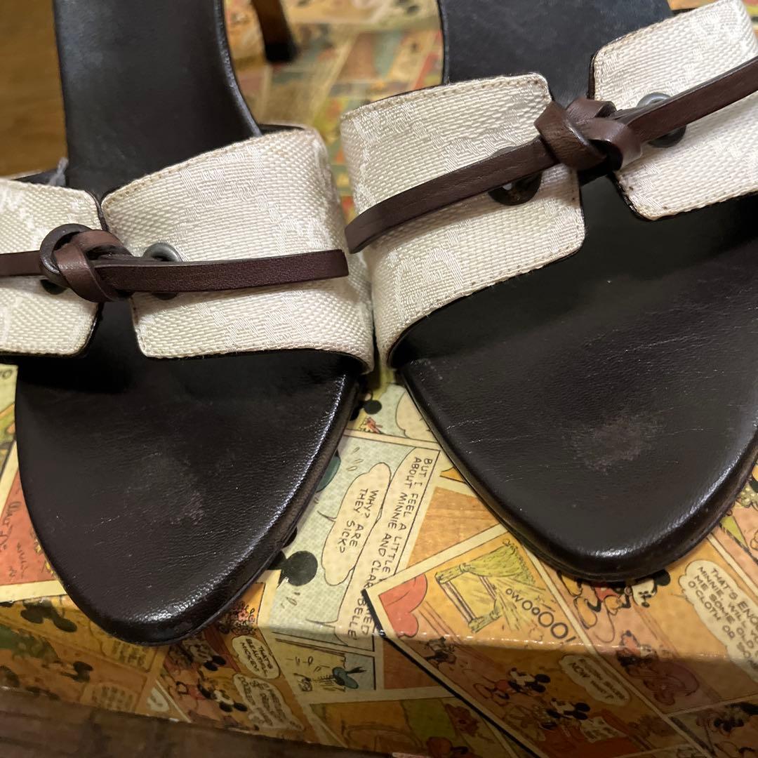 GUCCI ホワイト ブラック ミュール 約10cmヒール