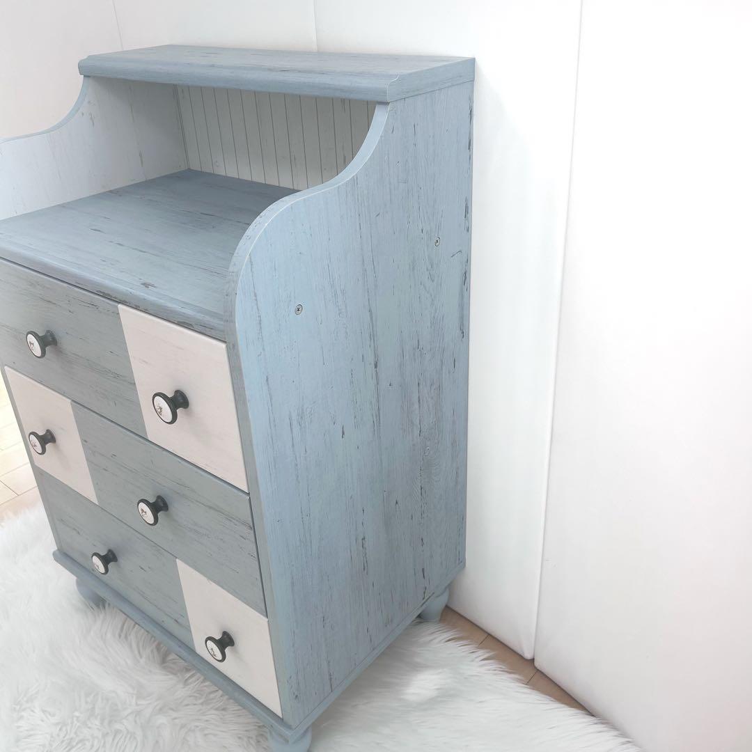 白井産業　フレンチシャビー チェスト　フレンチカントリー　ペールブルー　北欧