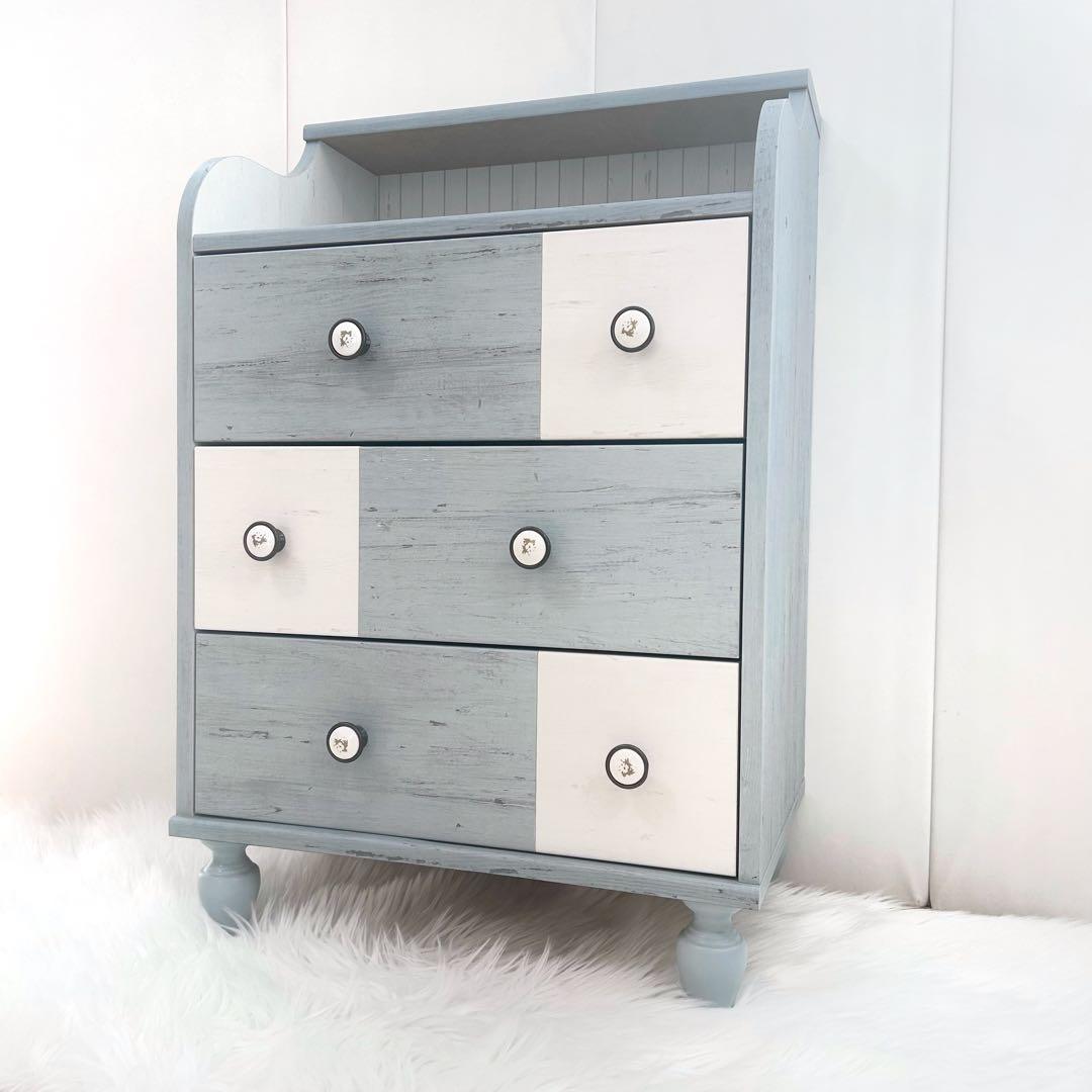 白井産業　フレンチシャビー チェスト　フレンチカントリー　ペールブルー　北欧