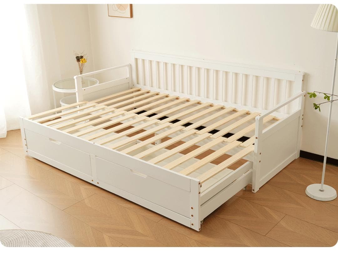 ソファベッド ディベッド 伸長式ベッド 木製 引き出し付き 収納付き すのこ仕様