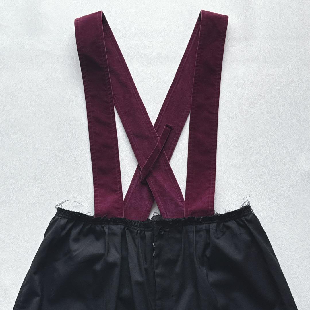 BLACKコムデギャルソン 吊りズボン　サロペット　ベロア　紫黒　サムエルパンツ