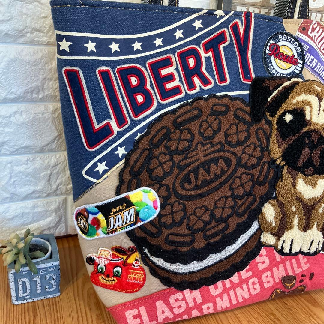 専用です。ハンドメイドバックデニムリメイクパッチワーククッキー＆パグちゃんトート