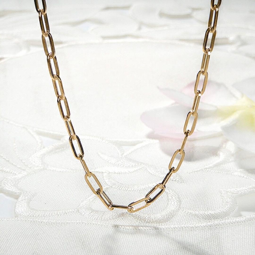 K18YGペーパークリップチェーンネックレス幅2.7㎜全長50㎝