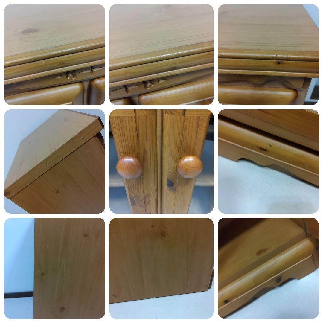 カントリー家具　北欧風　ガラス キャビネット　引き出し2杯　高さ調整棚板2枚