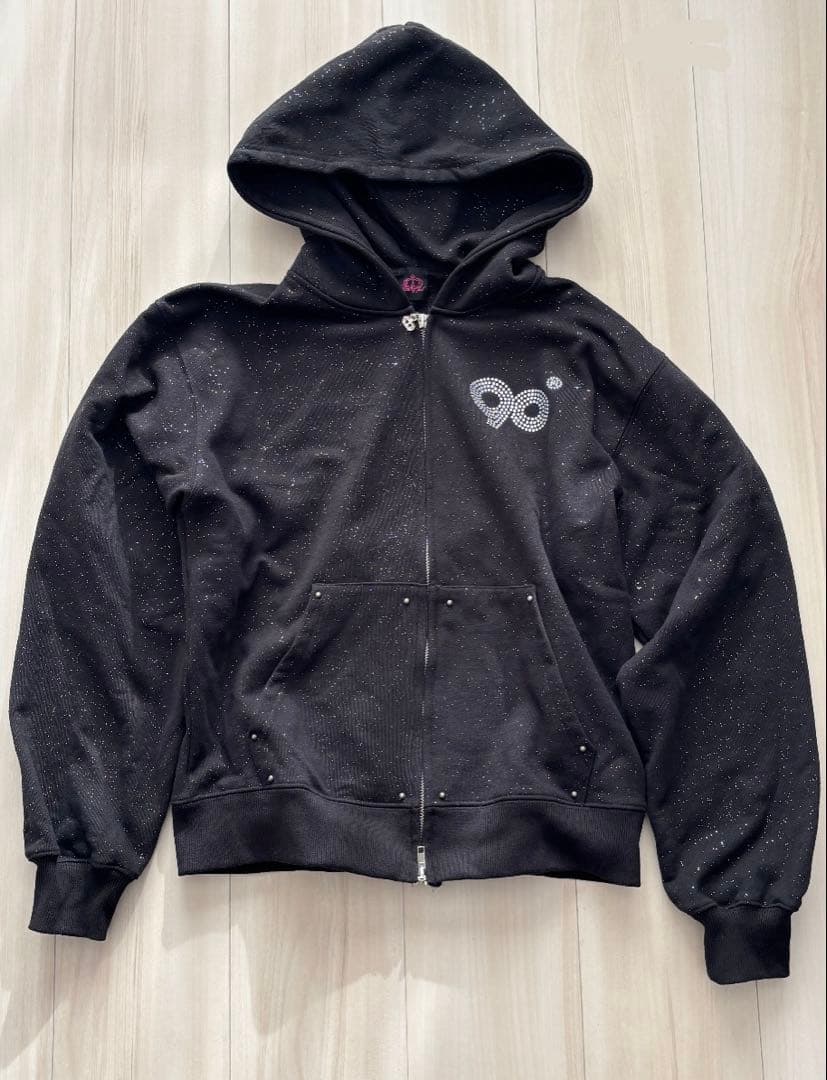 9090 キラキラ ブラック ジップパーカー