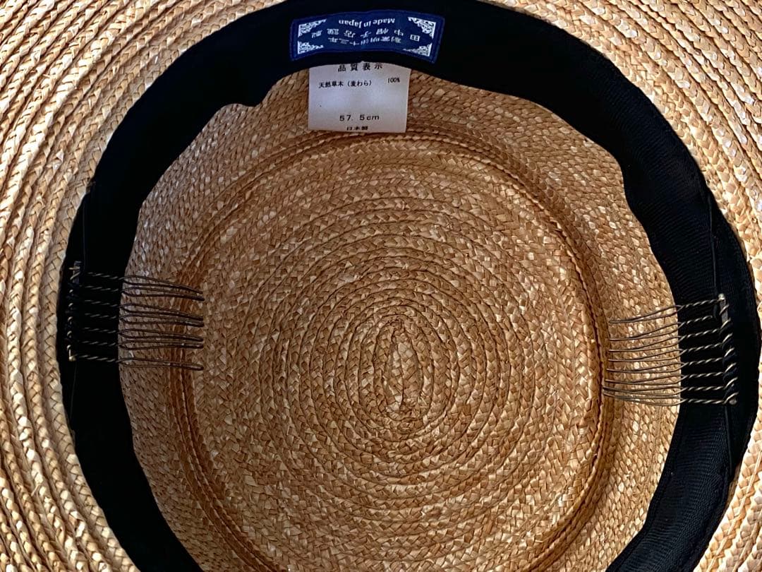 【美品】田中帽子店　アルマ　カンカン帽　黒リボン