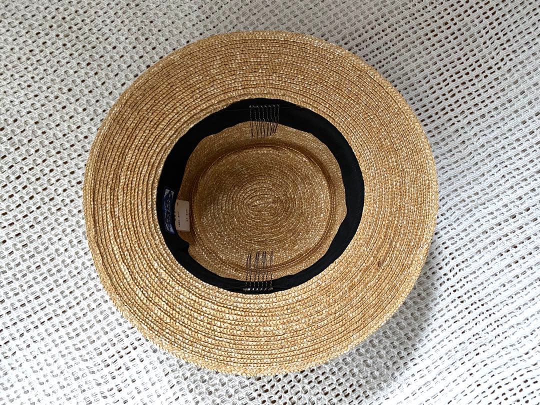 【美品】田中帽子店　アルマ　カンカン帽　黒リボン