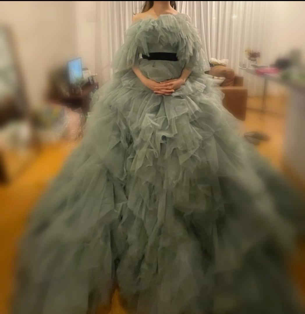 カラードレス　もふもふドレス　チュールドレス　ミント　グリーン　水色　韓国ドレス