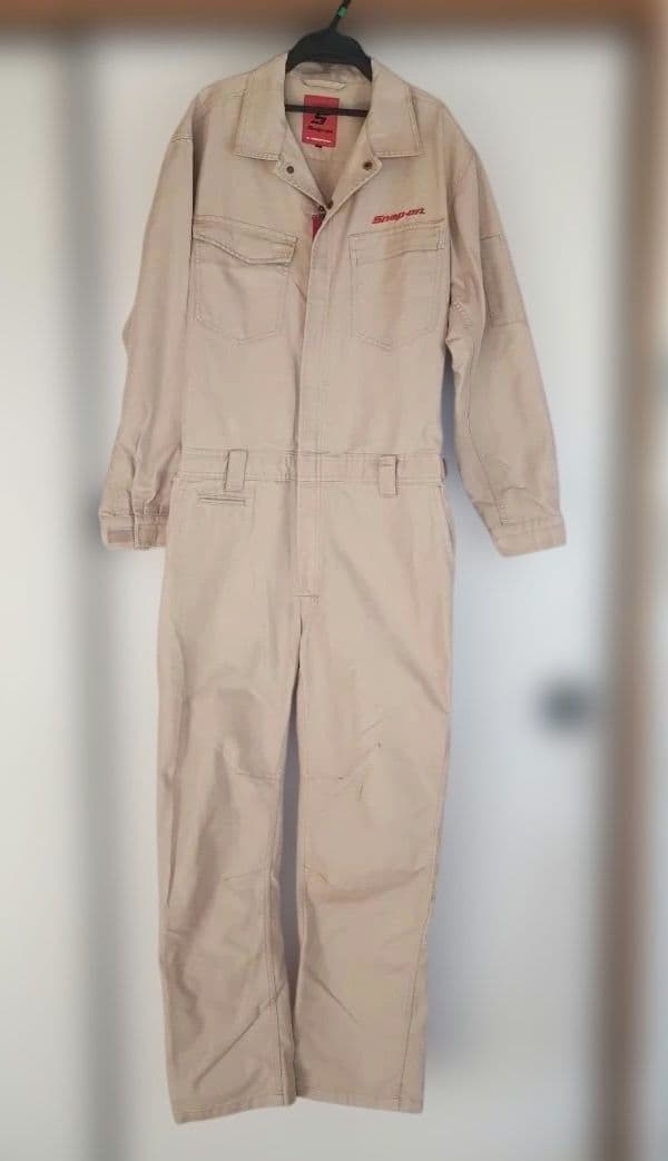 Snap-on ベージュオーバーオール　つなぎLL ⑤